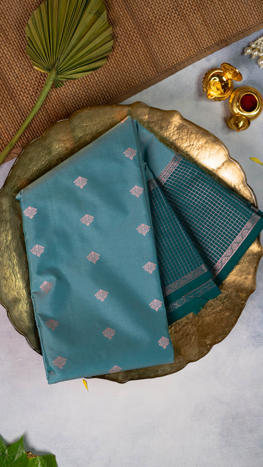 Ice Blue Premium Semi-Kanchi Silk Saree with Blouse