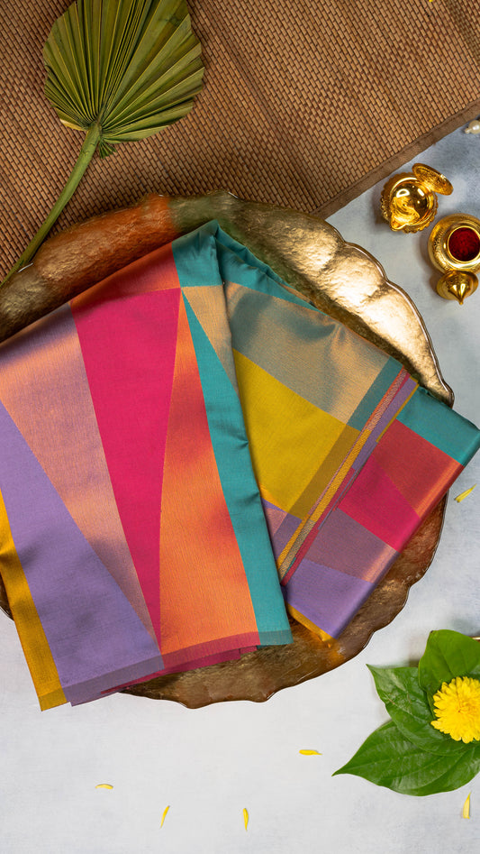 Multi-colour Premium Semi-Kanchi Silk Saree with Blouse