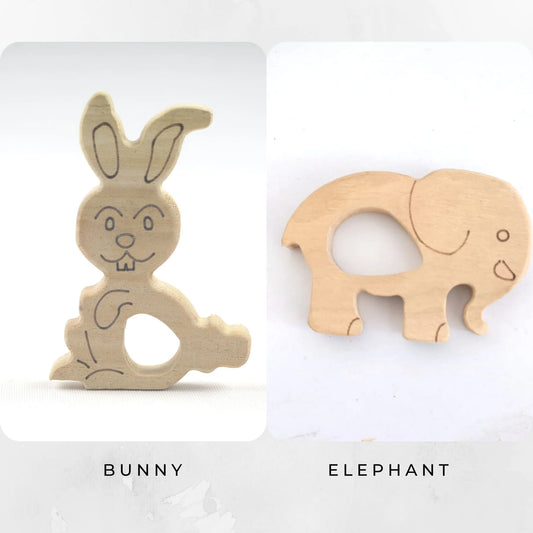 Wooden Bunny and Elephant Teethers