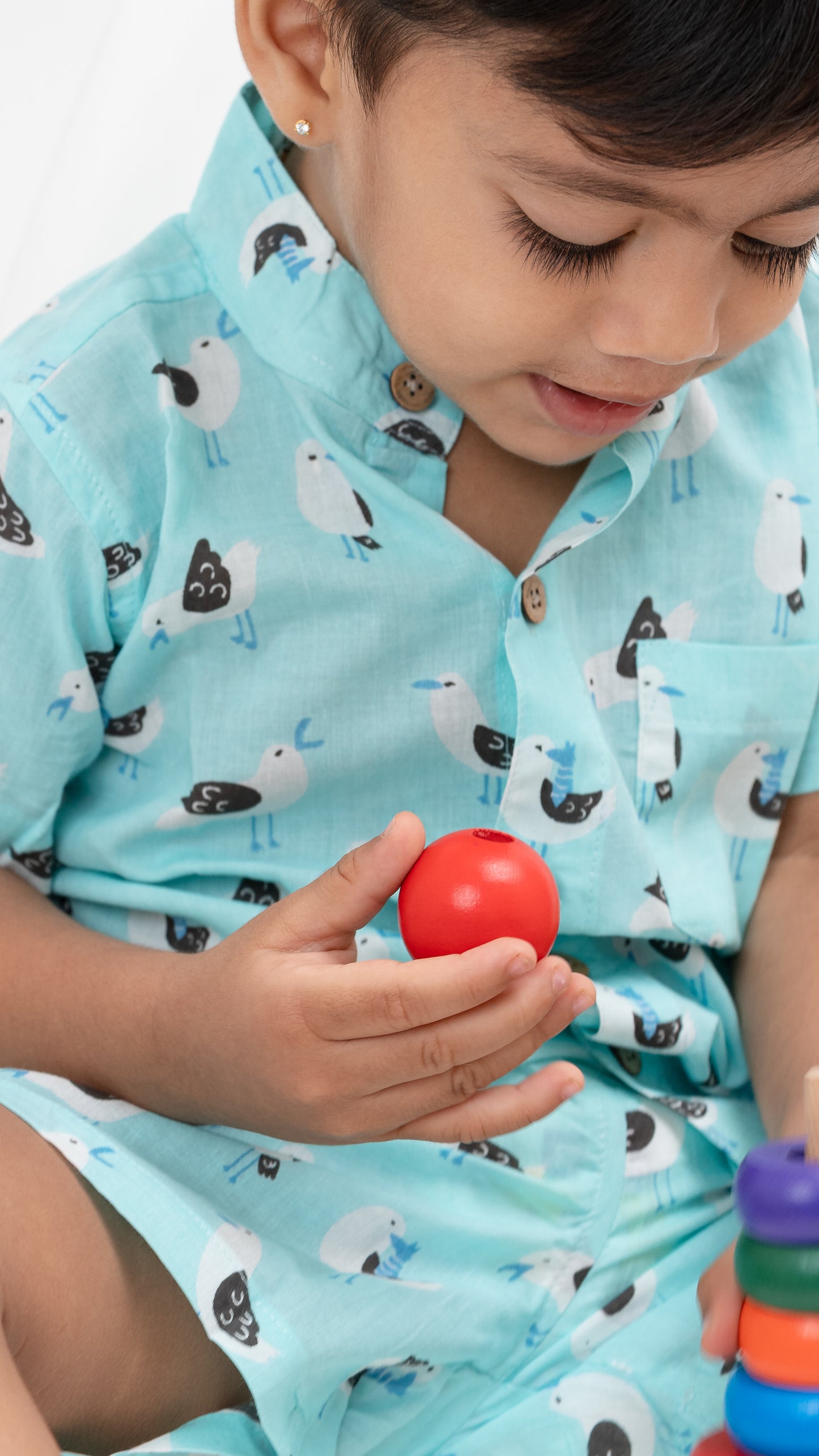 Blue Bird Print Cotton shirt and shorts set