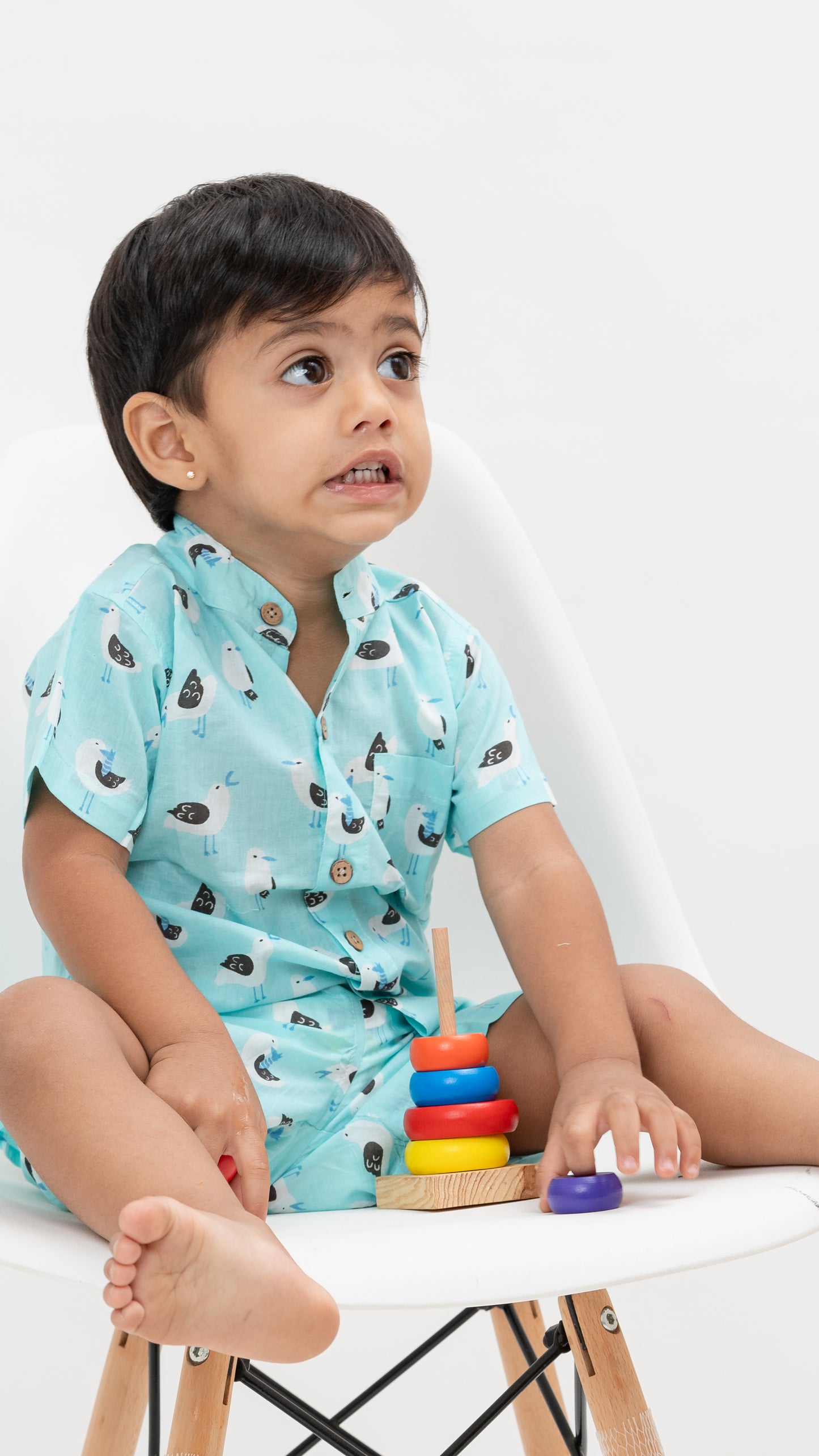 Blue Bird Print Cotton shirt and shorts set