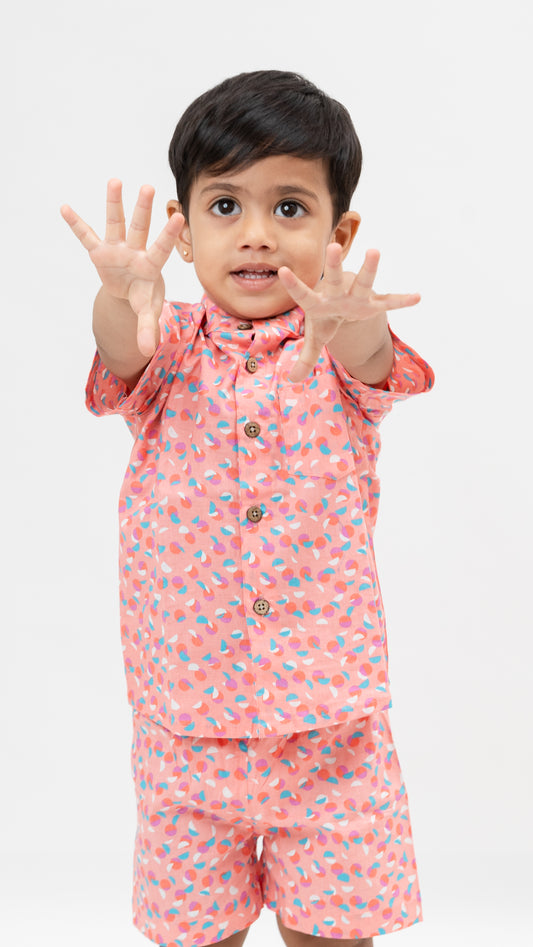 Pink shapes Print Cotton shirt and shorts set