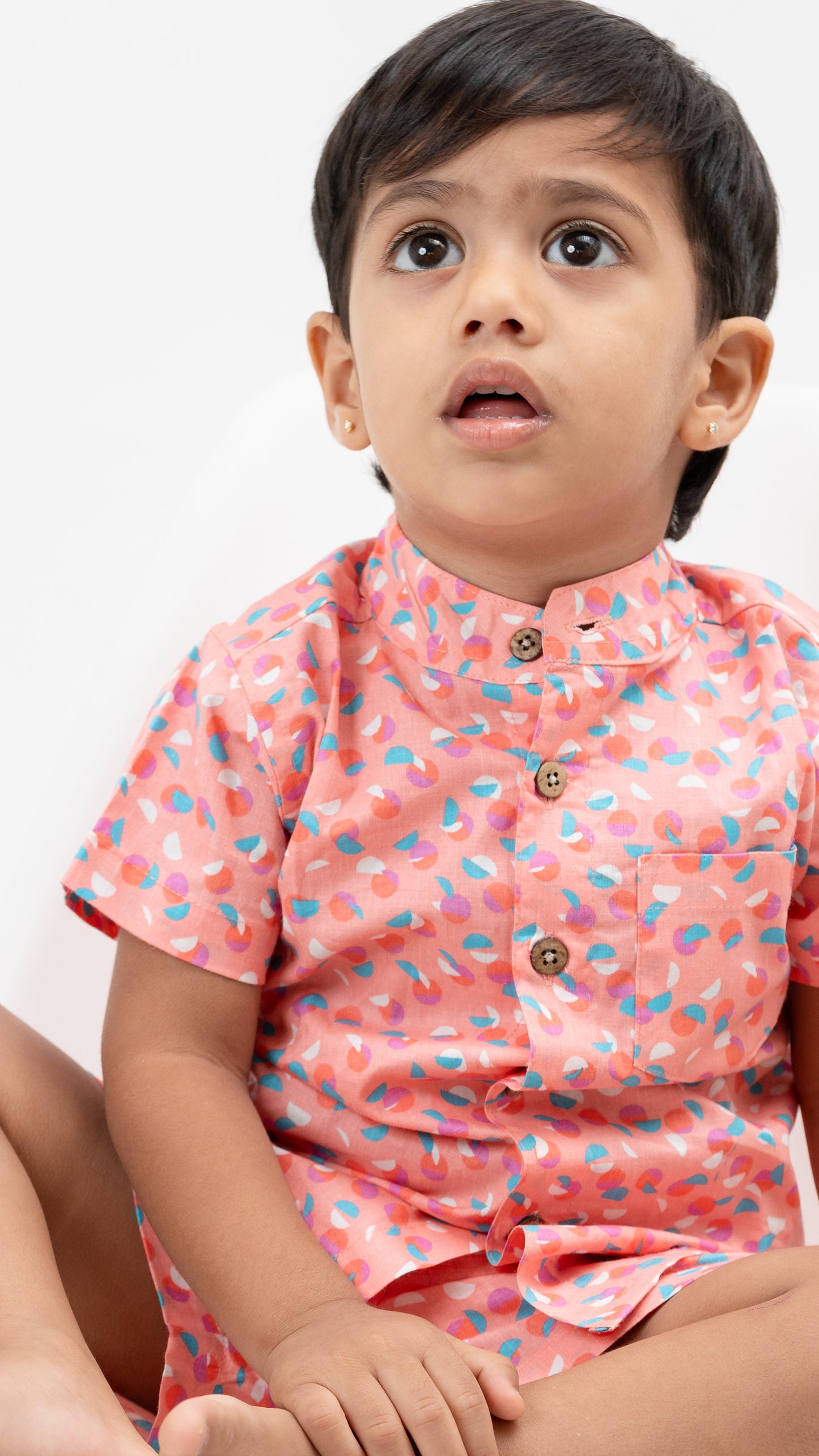 Pink shapes Print Cotton shirt and shorts set