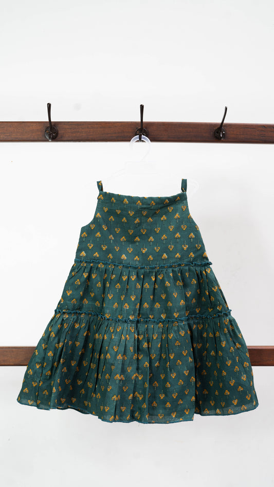 Green Tree Print Cotton Dress