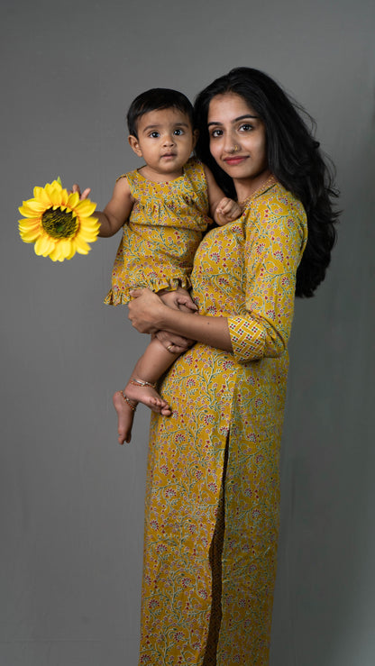 Mother & Daughter Twinning Dress | Floral Print | Yellow and Green