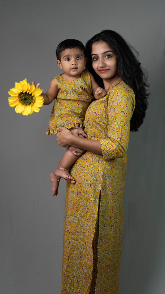 Mother & Daughter Twinning Dress | Floral Print | Yellow and Green