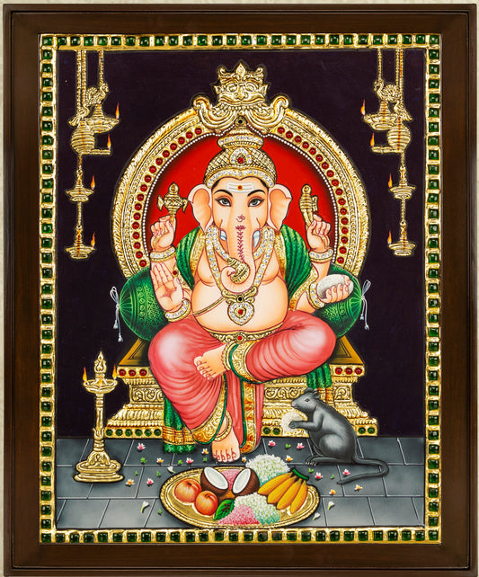 Ganesha Tanjore Painting - Single embossed