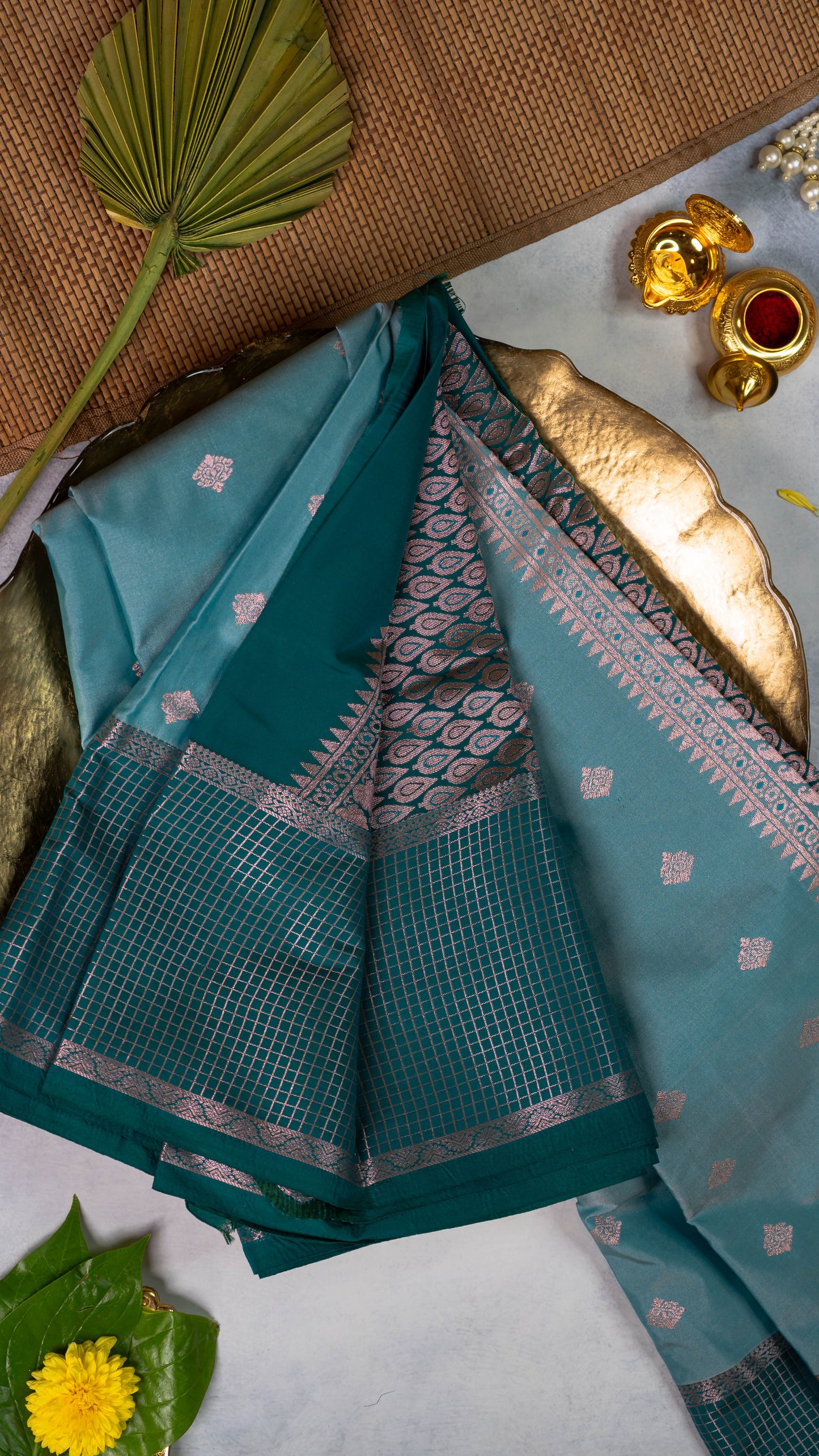 Ice Blue Premium Semi-Kanchi Silk Saree with Blouse