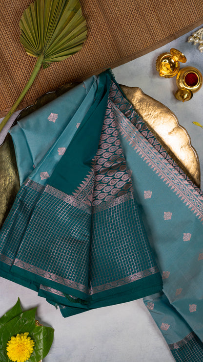 Ice Blue Premium Semi-Kanchi Silk Saree with Blouse