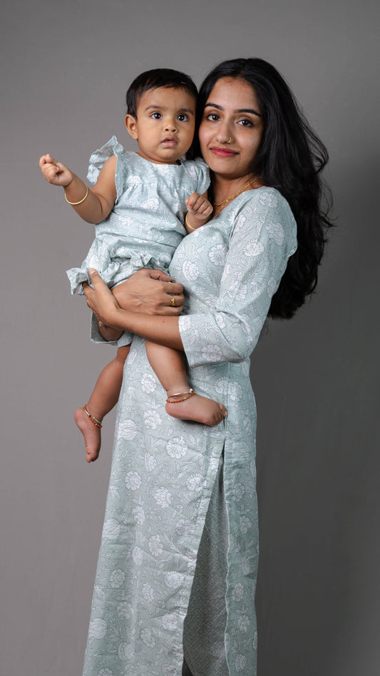 Mother & Daughter Twinning Dress | Floral Print | Ice Blue