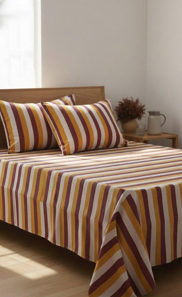 Single Cot Chennimalai Bedspread -- Mustard and Maroon