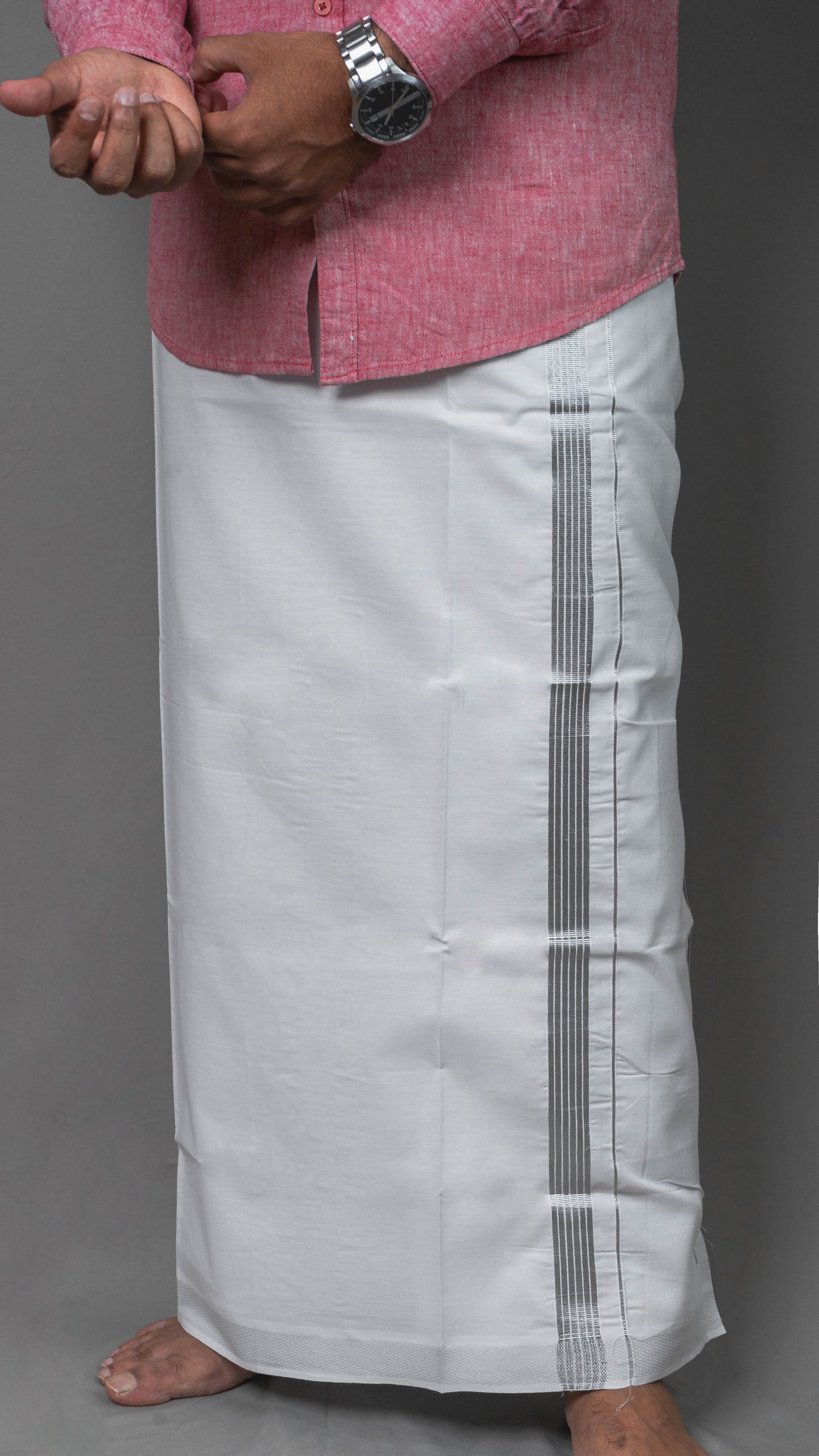 cotton dhoti with silver color border