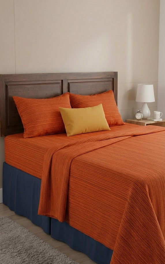 Chennimalai Double Cot Bedspread Rustic Orange Textured