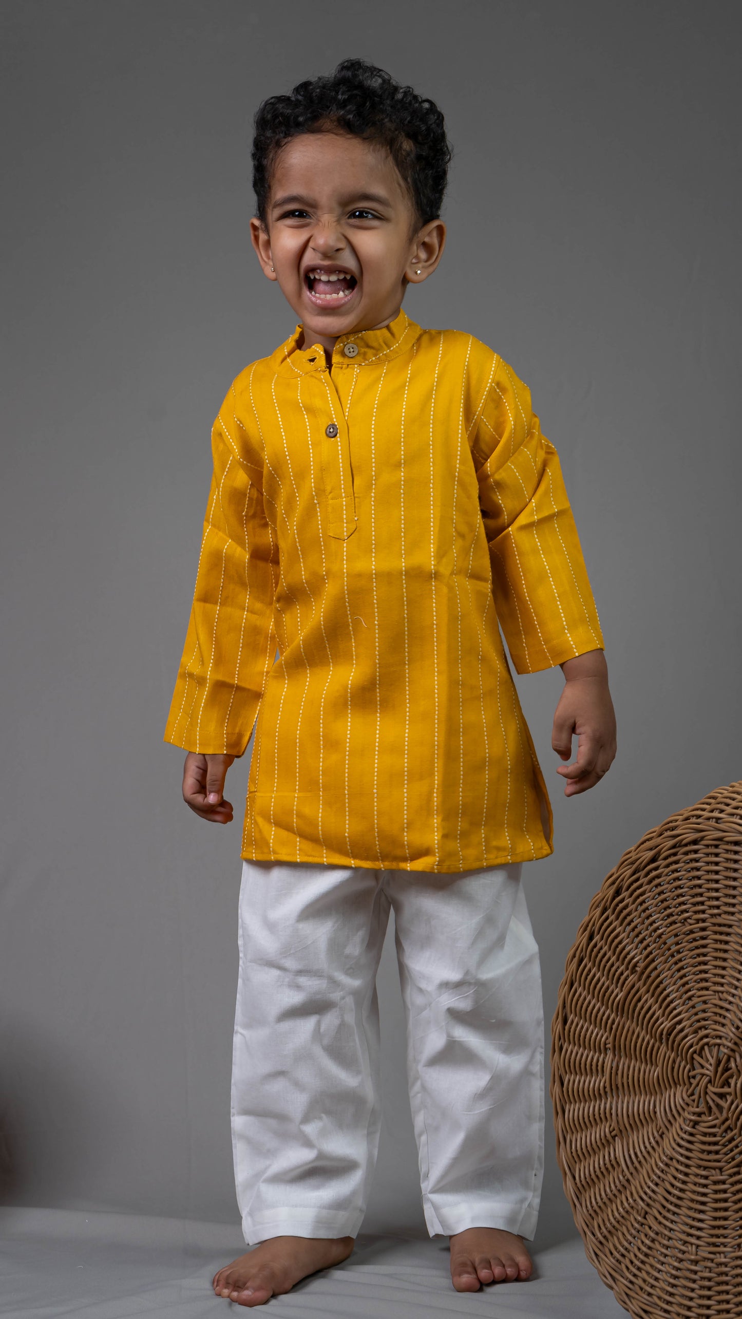 Yellow and White Stripes Cotton Kurta set