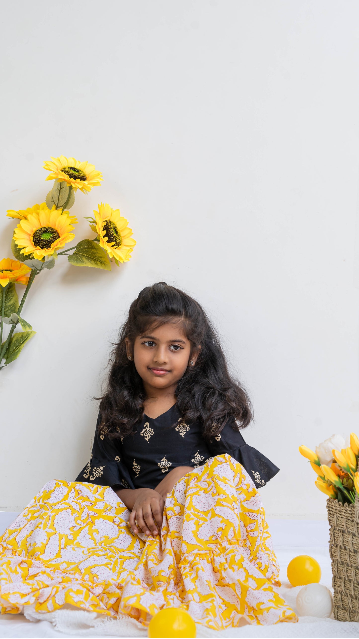 Black and Yellow Floral Print Cotton Co-ord Set
