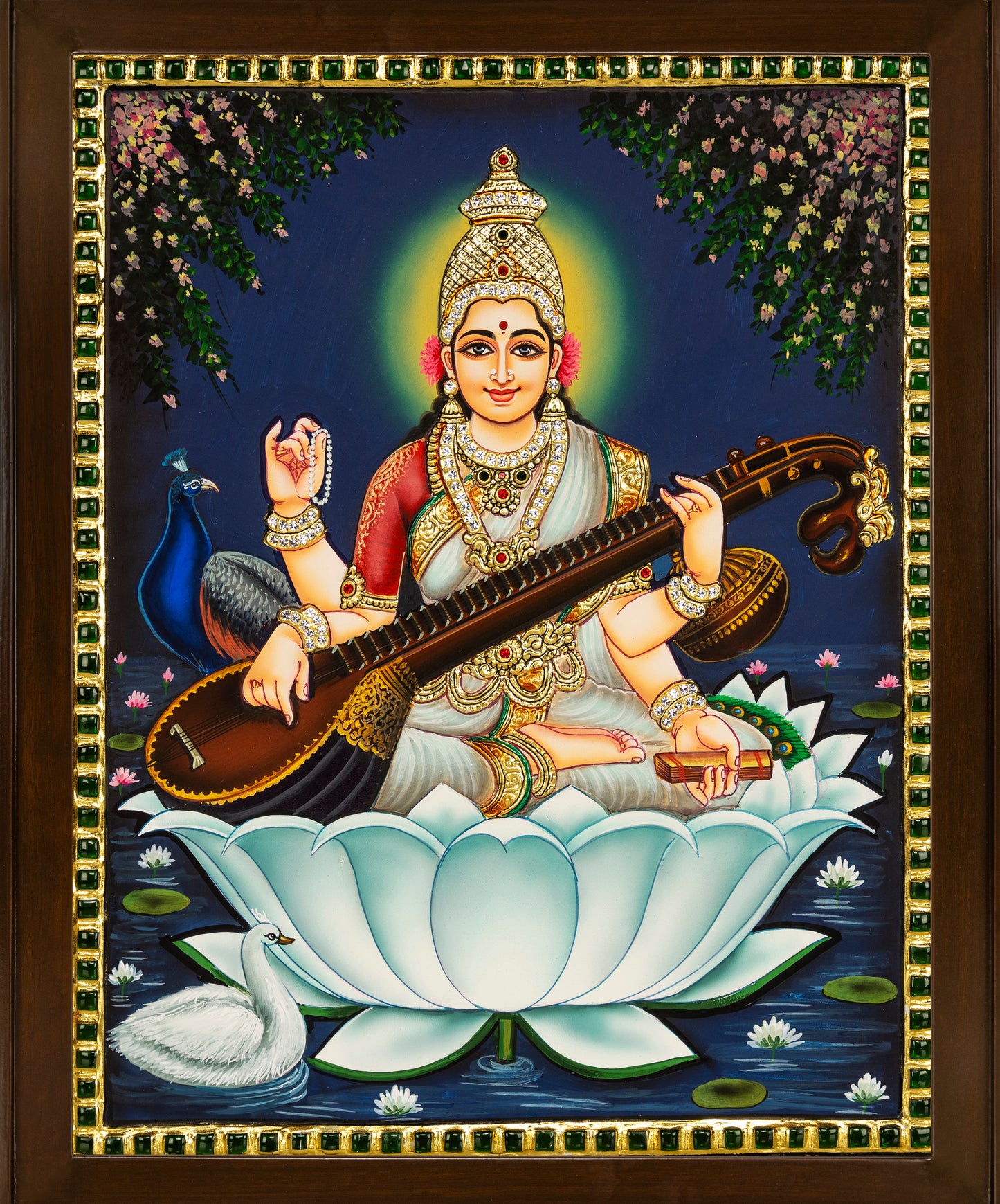 Goddess Saraswathi Tanjore Painting - Single embossed