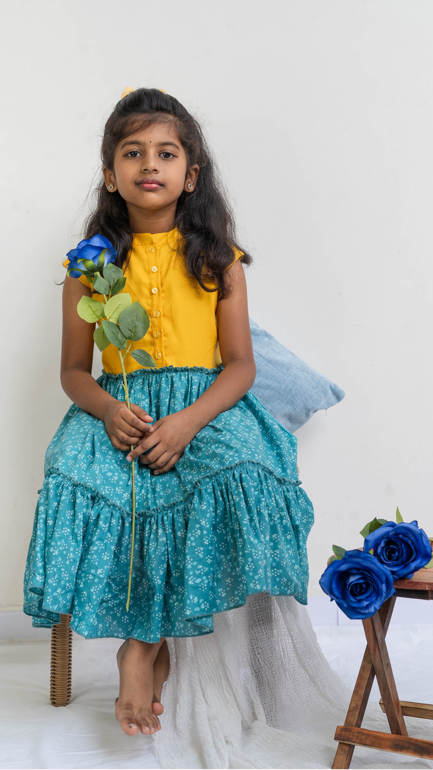 Yellow and Blue Print Cotton Dress