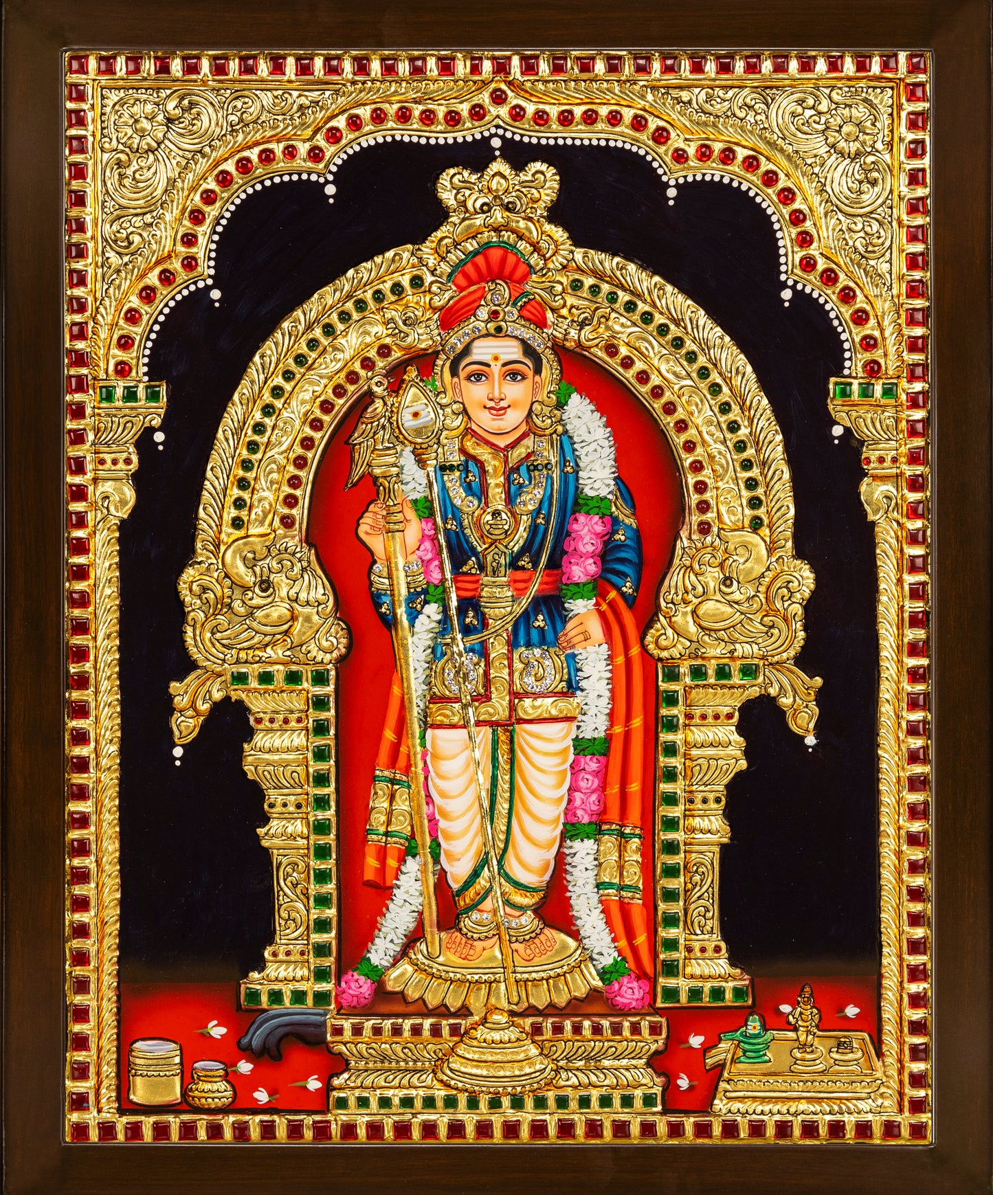 Raja Alangara Murugar Tanjore Painting - Single embossed
