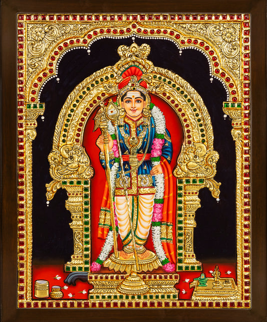 Raja Alangara Murugar Tanjore Painting - Single embossed