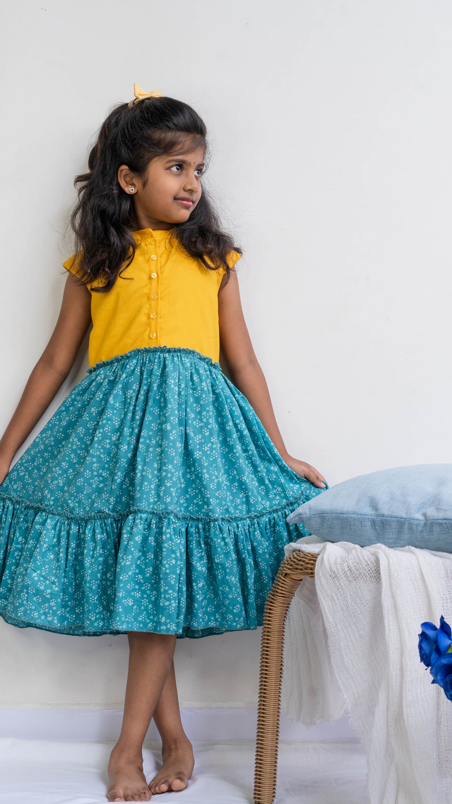 Yellow and Blue Print Cotton Dress