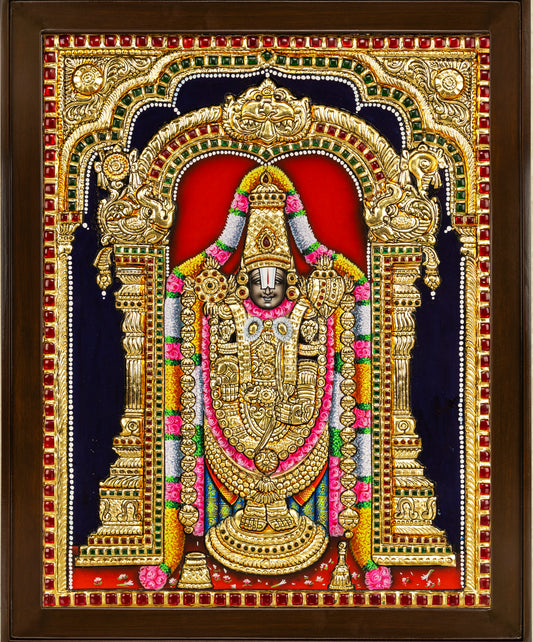 Venkateshwara Swami Tanjore Painting - Single embossed
