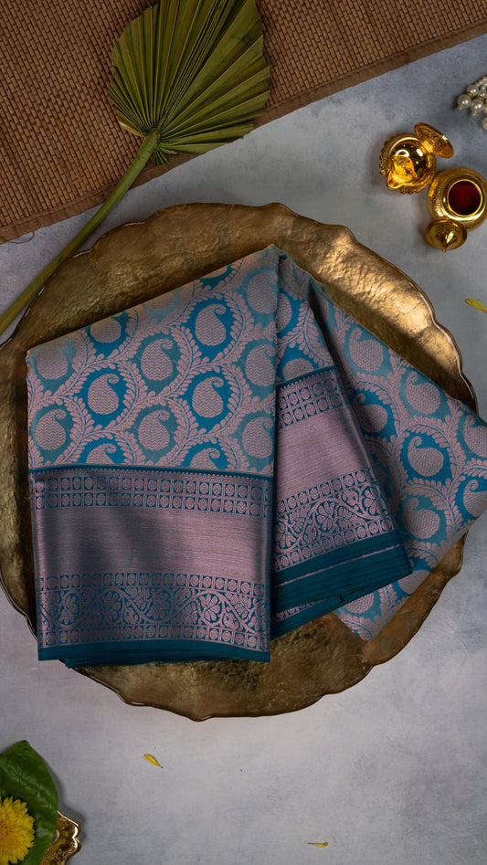 Ocean Blue Premium Semi-Kanchi Silk Saree with Blouse