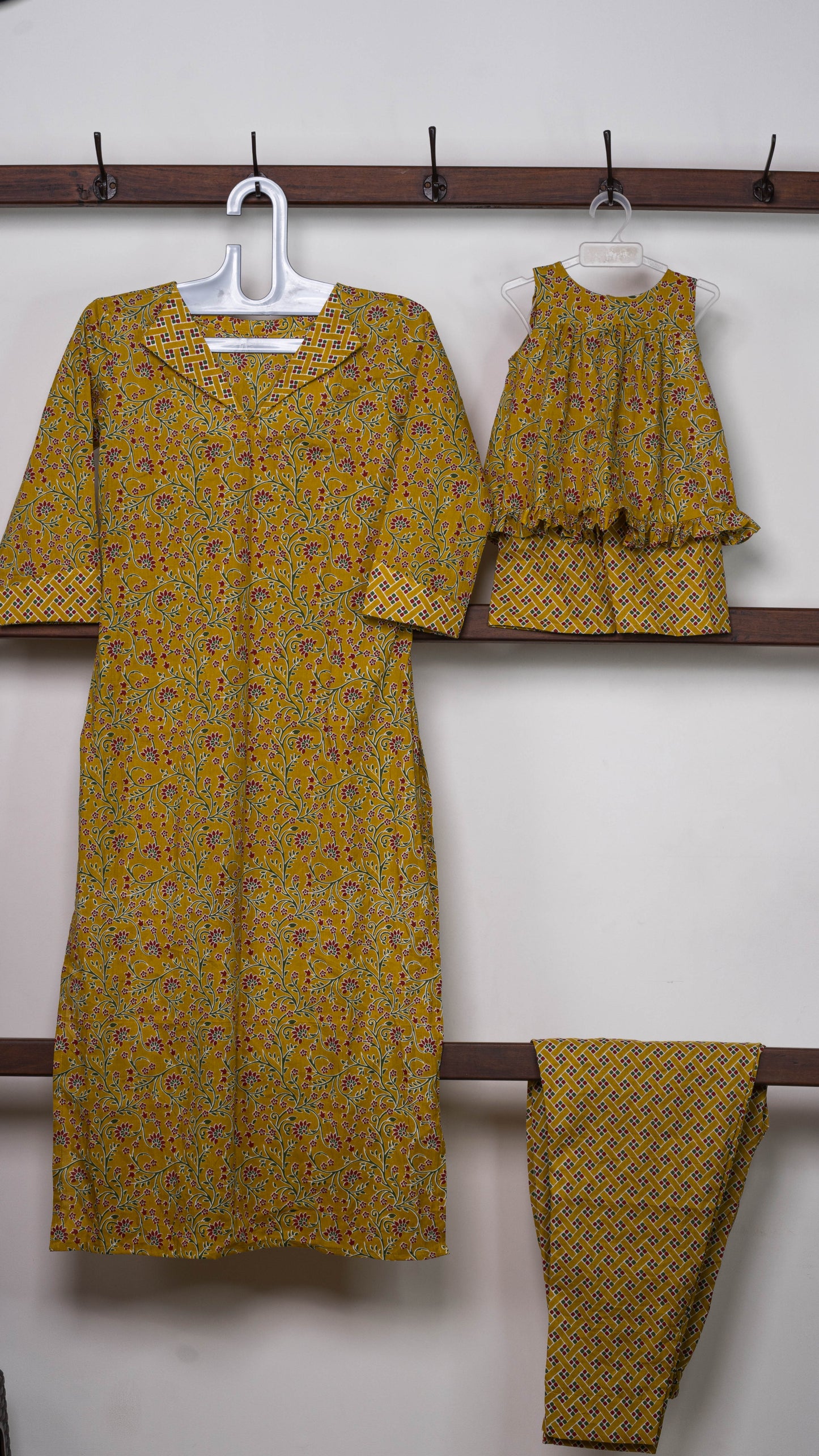 Mother & Daughter Twinning Dress | Floral Print | Yellow and Green
