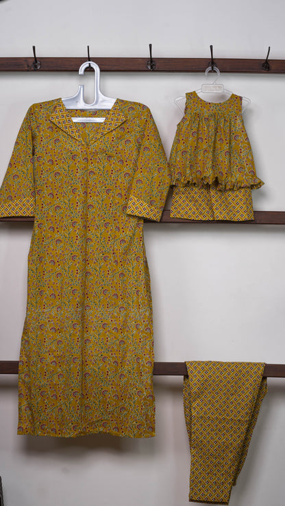 Mother & Daughter Twinning Dress | Floral Print | Yellow and Green