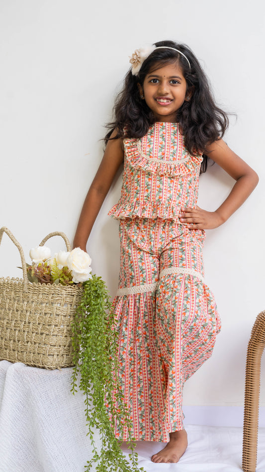 Light Pink Floral Print Cotton Sharara Set