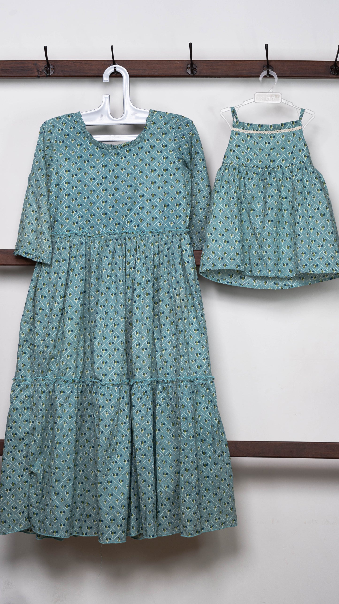 Mother & Daughter Twinning Dress | Small Tulip Print | Light Blue