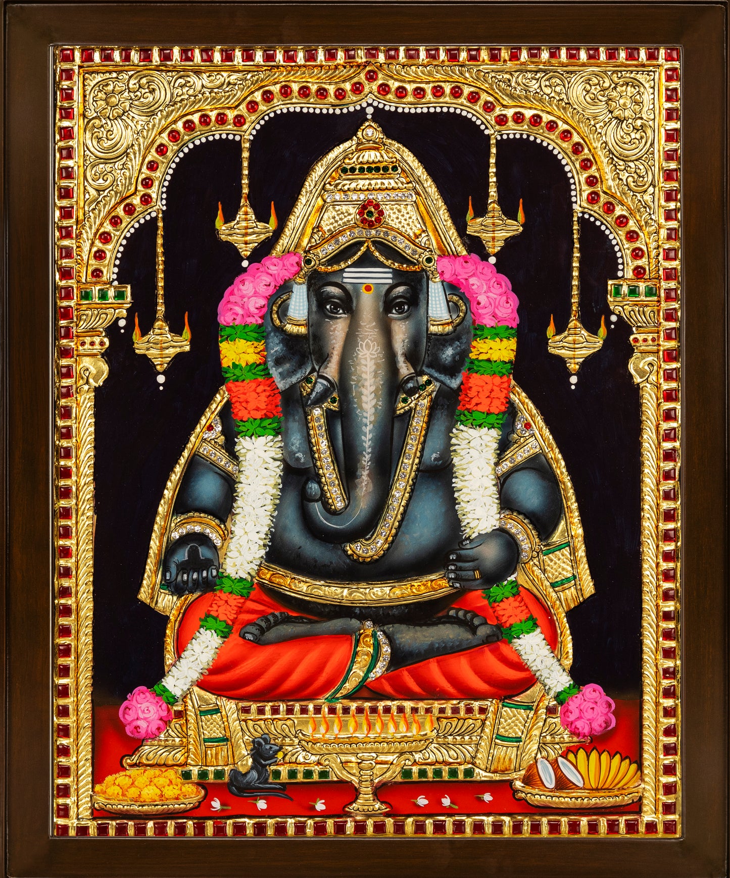 Karpaga Vinayagar Tanjore Painting - Single embossed