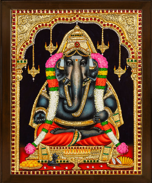 Karpaga Vinayagar Tanjore Painting - Single embossed