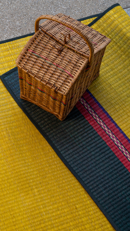 Yellow Pattamadai River Grass Mat with Green Patterns
