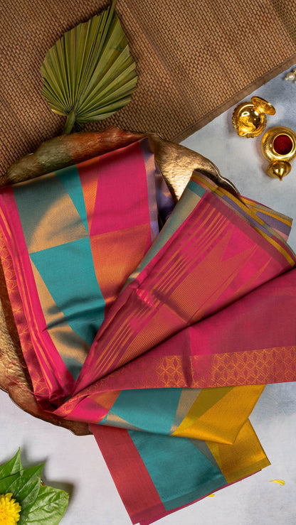 Multi-colour Premium Semi-Kanchi Silk Saree with Blouse