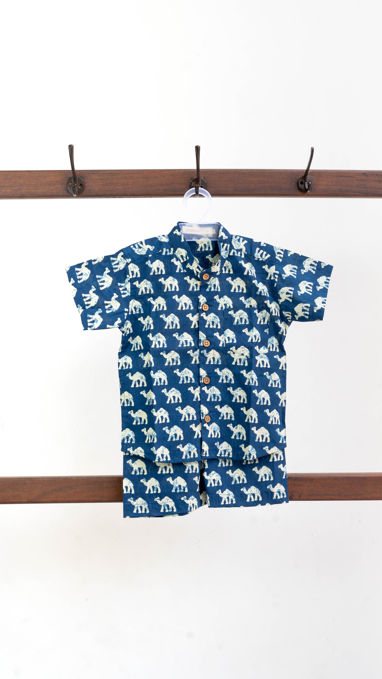 Blue Camel Print Cotton shirt and shorts set