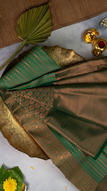 Green Premium Semi-Kanchi Silk Saree with Blouse