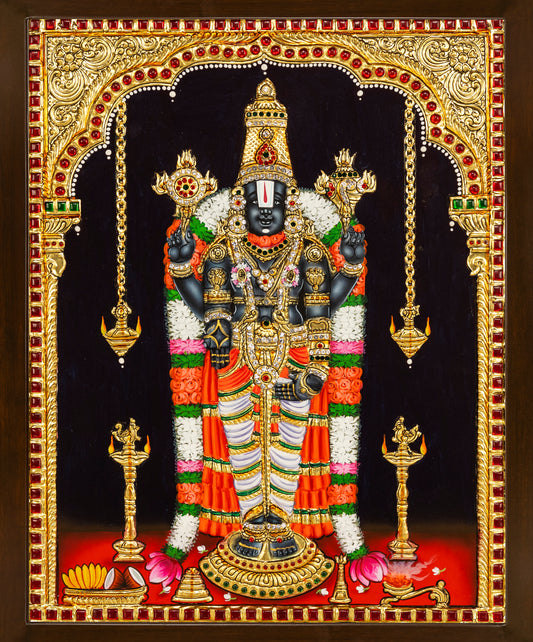 Nijapada Balaji Tanjore Painting - Single embossed