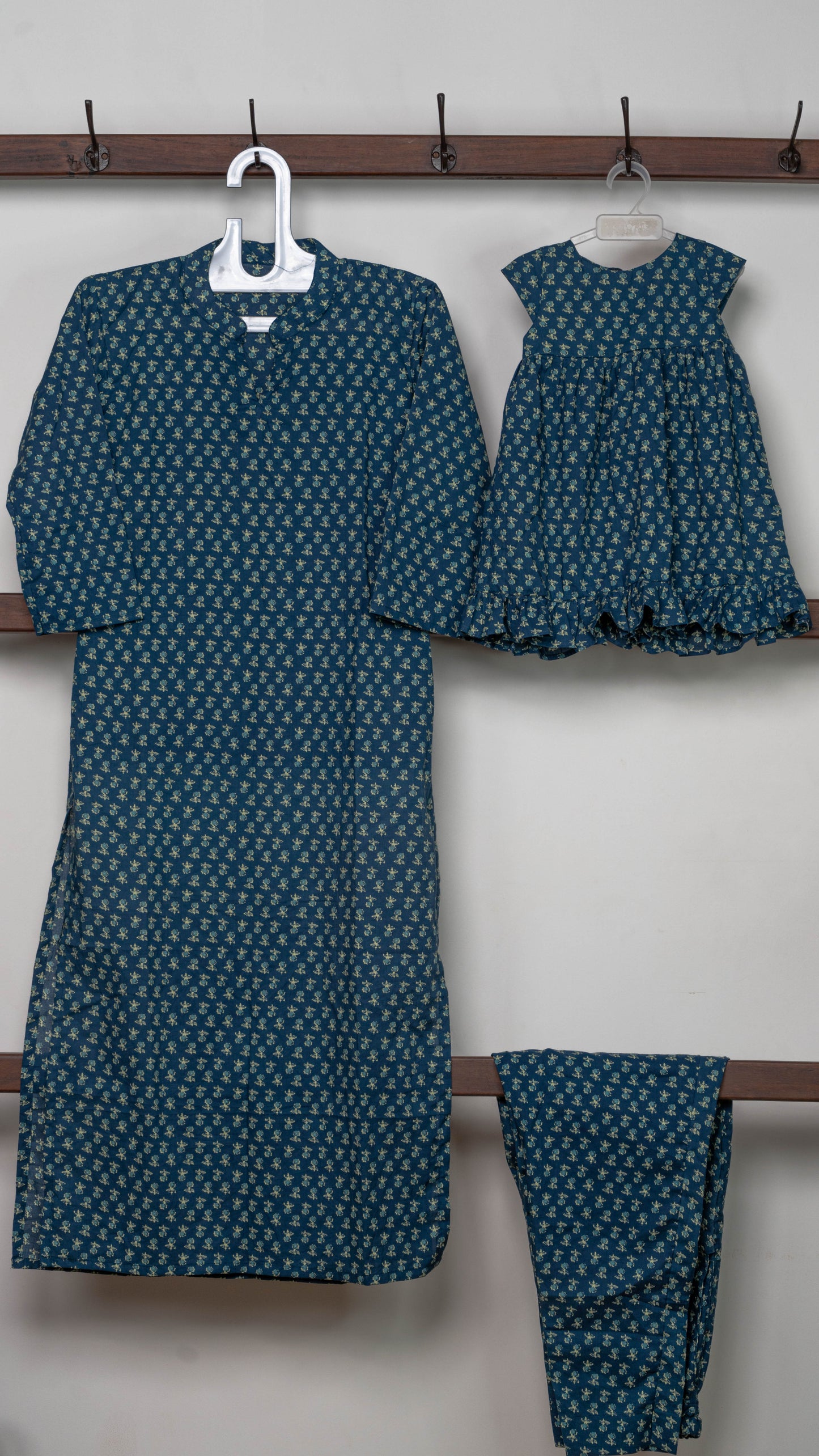 Mother & Daughter Twinning Dress | Handblock Print | Dark Blue