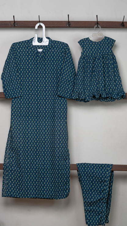 Mother & Daughter Twinning Dress | Handblock Print | Dark Blue