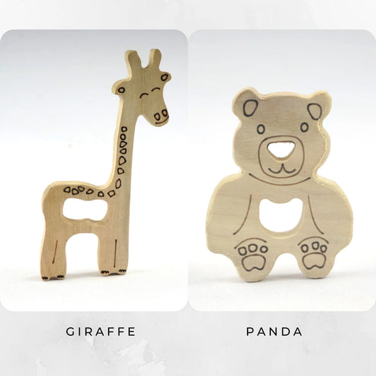 Wooden Giraffe and Panda Teethers