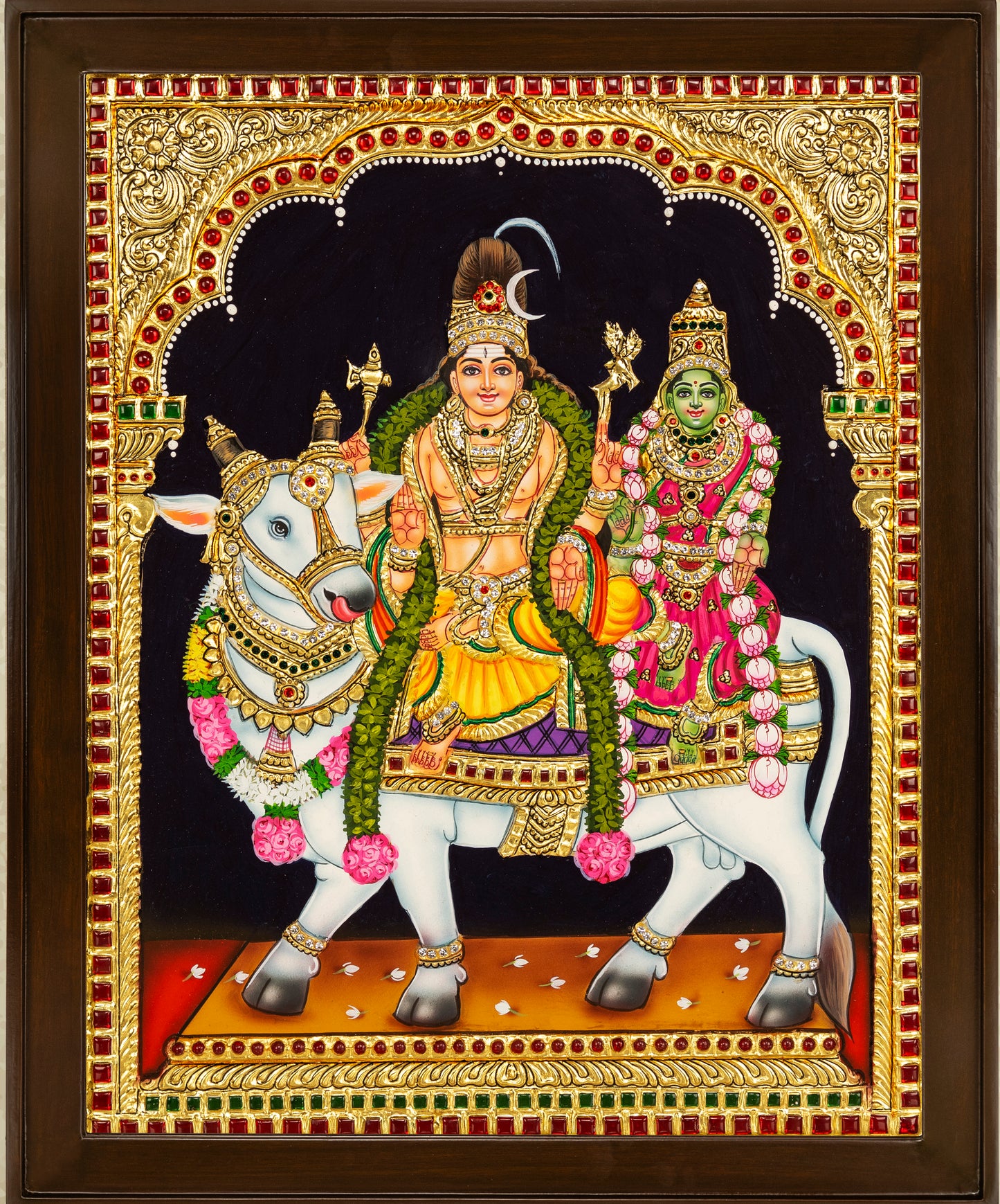 Pradhosha Sivan & Parvathi Tanjore Painting - Single embossed