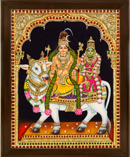 Pradhosha Sivan & Parvathi Tanjore Painting - Single embossed
