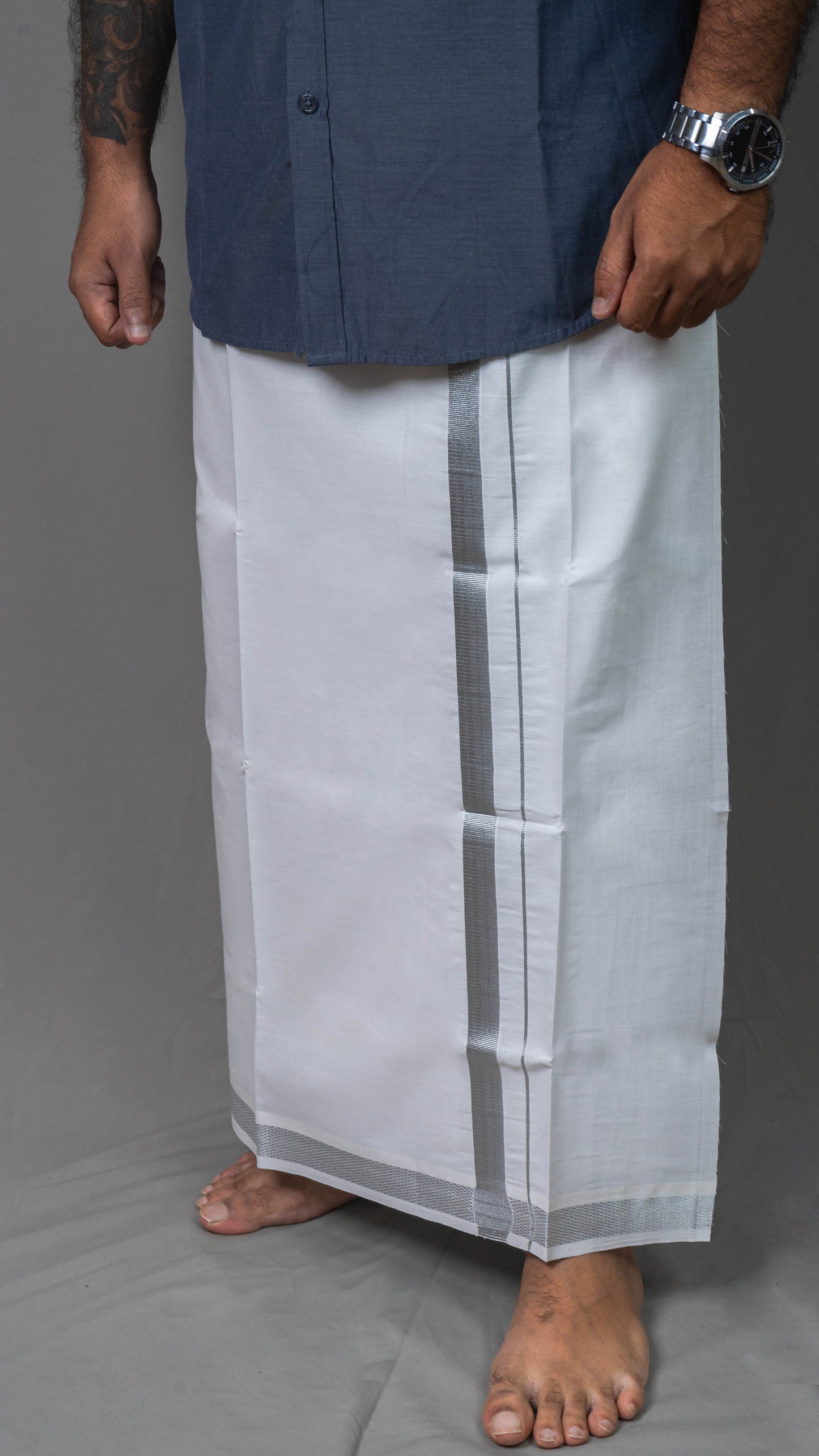 silver border cotton dhoti