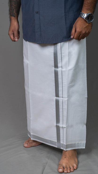 silver border cotton dhoti