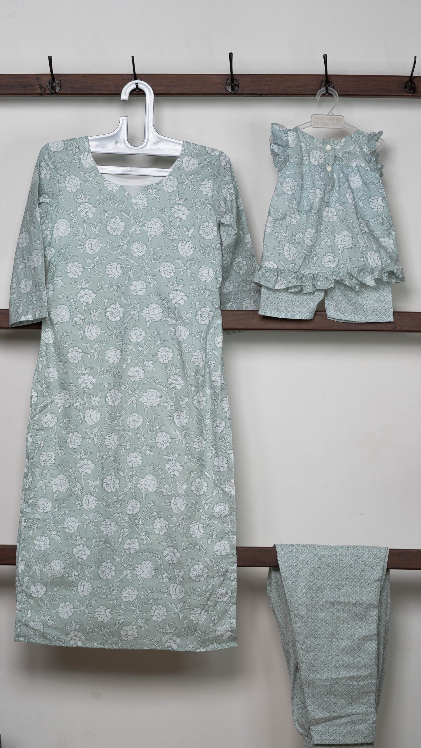 Mother & Daughter Twinning Dress | Floral Print | Ice Blue