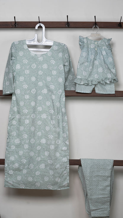 Mother & Daughter Twinning Dress | Floral Print | Ice Blue