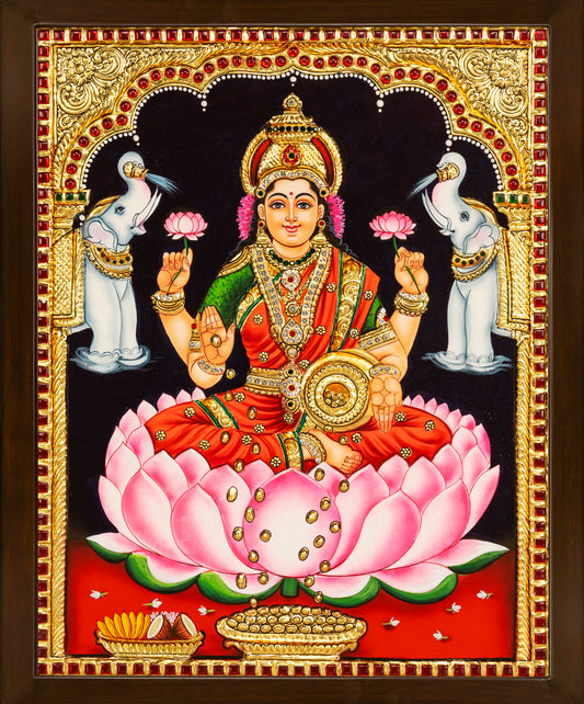 Gajalakshmi Tanjore Painting - Single embossed