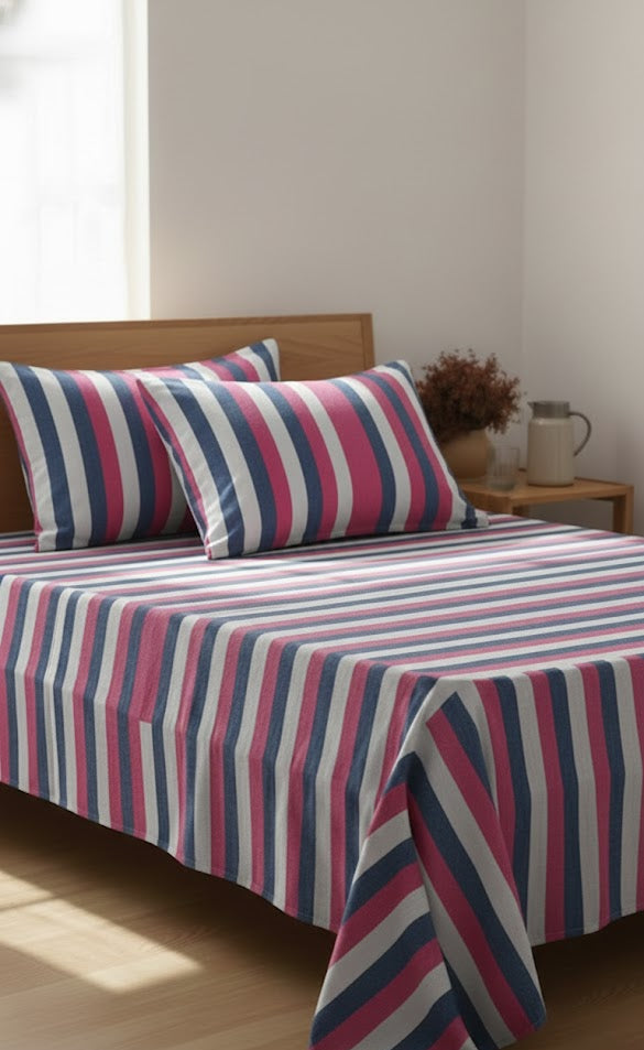 Single Cot Chennimalai Bedspread -- Classic Tricolor Stripe