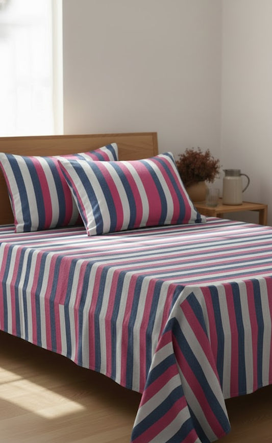 Chennimalai Single Cot Bedspread Classic Tricolor Stripe