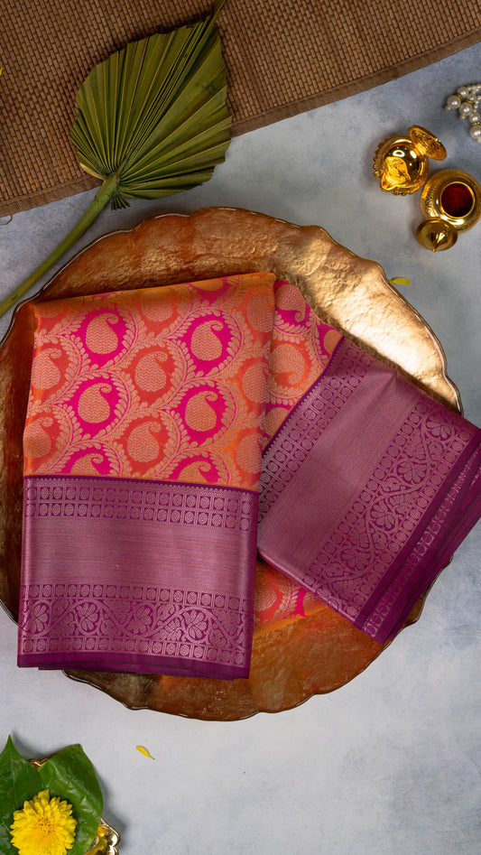 Orange Premium Semi-Kanchi Silk Saree with Blouse